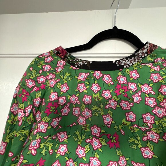 Sandro Torr Mini Dress Green Floral Silk Long Sleeves 38 - Picture 7 of 7